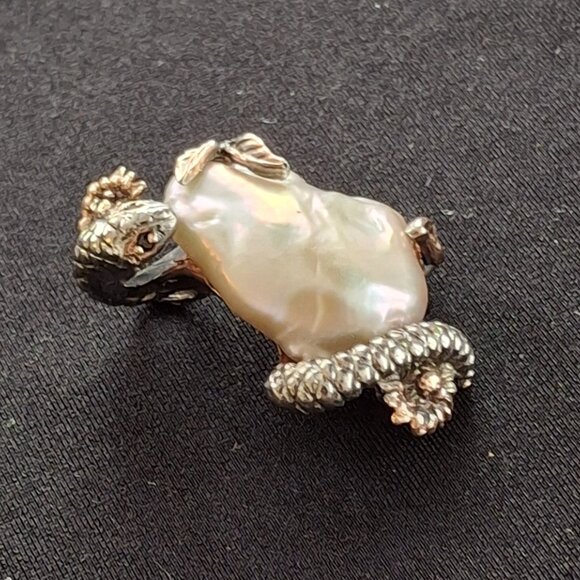 Vintage Large Baroque Pearl Silver & Rose Gold Serpent in Garden of Eden Pendant - Picture 3 of 9